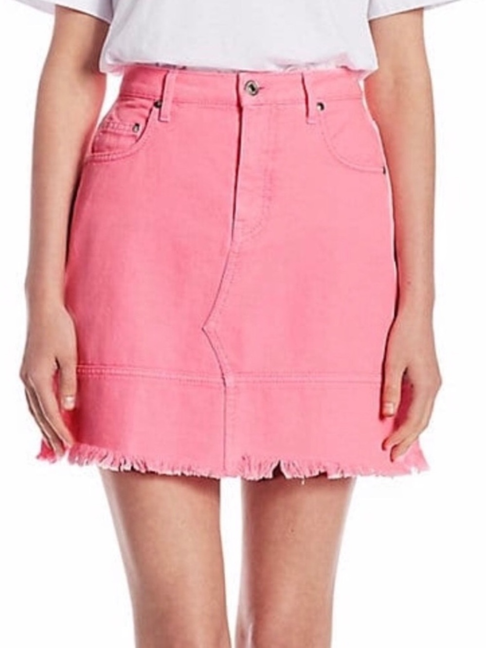 MSGM Pastel Hot Pink Frayed Denim Jean Skirt Size IT 42 / US 6